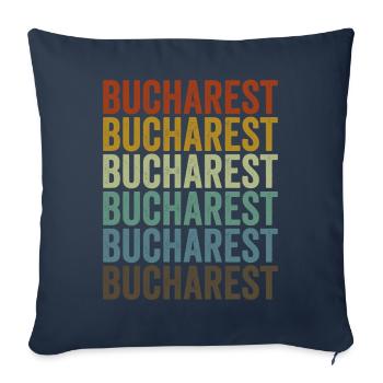 Bucarest Roumanie Retro Vintage - Housse de coussin décorative 45 x 45 cm - bleu marine - Devant