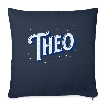 Nom Theo personnalisé - Housse de coussin décorative 45 x 45 cm - bleu marine - Devant