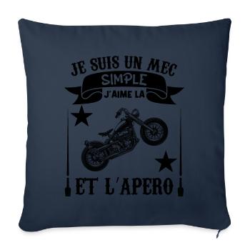 Je suis Un mec Simple j aime la moto et l apéro - Housse de coussin décorative 45 x 45 cm - bleu marine - Devant