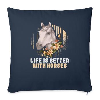 Design équestre et équestre pour les amoureux des chevaux - Housse de coussin décorative 45 x 45 cm - bleu marine - Devant