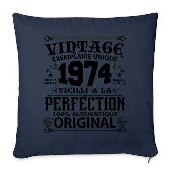 1974 Vintage Anniversaire 1974 original birthday - Housse de coussin décorative 45 x 45 cm - bleu marine - Devant