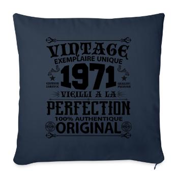 1971 Vintage Anniversaire 1971 original birthday - Housse de coussin décorative 45 x 45 cm - bleu marine - Devant