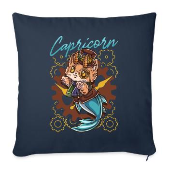 Chat steampunk capricorne zodiaque - Housse de coussin décorative 45 x 45 cm - bleu marine - Devant