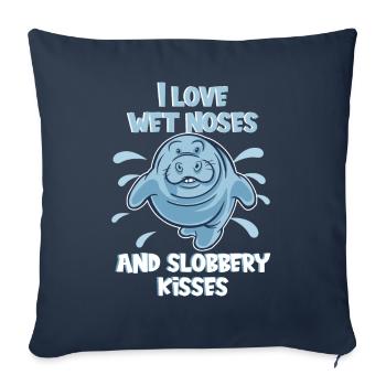 Nez froid Lamantin à cœur chaud Lamantin potelé potelé - Housse de coussin décorative 45 x 45 cm - bleu marine - Devant