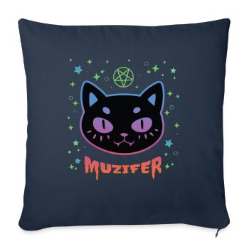 Muzifer chaton chaton diable Lucifer - Housse de coussin décorative 45 x 45 cm - bleu marine - Devant