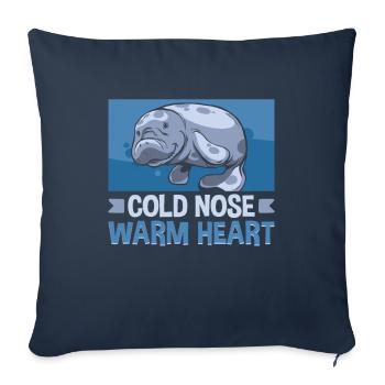 Nez froid Lamantin à cœur chaud Lamantin potelé potelé - Housse de coussin décorative 45 x 45 cm - bleu marine - Devant