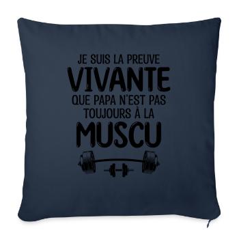 Papa Muscu | papa à la salle de musculation - Housse de coussin décorative 45 x 45 cm - bleu marine - Devant