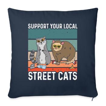 Support Your Local Street Cats Raccoon Gift - Sofa pillowcase 17,3'' x 17,3'' (45 x 45 cm) - navy - Front
