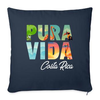 Pura Vida Costa Rica Perroquet Jungle Tropicale - Housse de coussin décorative 45 x 45 cm - bleu marine - Devant