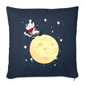 Chat fait du vélo sur la lune Chaton mignon - Housse de coussin décorative 45 x 45 cm - bleu marine - Devant