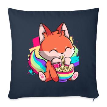 Kawaii Fox Japanese Ramen Noodles Rainbow Nied - Sofa pillowcase 17,3'' x 17,3'' (45 x 45 cm) - navy - Front