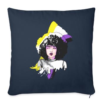 Afro Girl Nonbinary Pride Black Story Mela - Housse de coussin décorative 45 x 45 cm - bleu marine - Devant