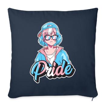 Transgender Pride Japonais Cool Anime Girl Tra - Housse de coussin décorative 45 x 45 cm - bleu marine - Devant
