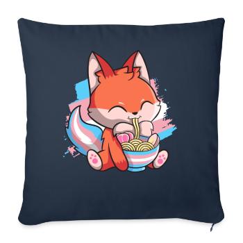 Transgender Pride Kawaii Fox Ramen Noodles Trans - Housse de coussin décorative 45 x 45 cm - bleu marine - Devant