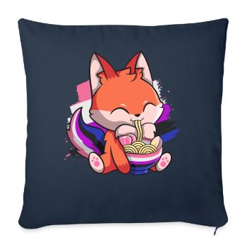 Genderfluid Stolz Kawaii Fuchs Nouilles Ramen Genre - Housse de coussin décorative 45 x 45 cm - bleu marine - Devant