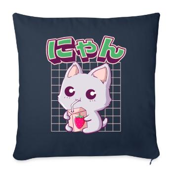 Kawaii Cat Japanese Strawberry Milk - Sofa pillowcase 17,3'' x 17,3'' (45 x 45 cm) - navy - Front