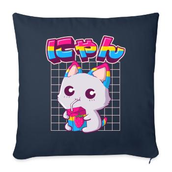 Pansexual Pride Kawaii Cat Lait de fraise Pansex - Housse de coussin décorative 45 x 45 cm - bleu marine - Devant