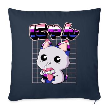 Genderfluid Stolz Kawaii Cat Lait de fraise - Housse de coussin décorative 45 x 45 cm - bleu marine - Devant