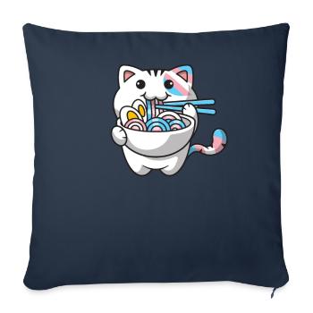 Transgender Pride Kawaii Cat Ramen Noodles Trans - Housse de coussin décorative 45 x 45 cm - bleu marine - Devant
