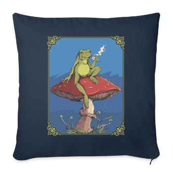 Cottagecore Aesthetic Frog Mushroom Tea Goblincor - Sofa pillowcase 17,3'' x 17,3'' (45 x 45 cm) - navy - Front