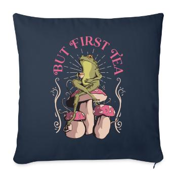 Cottagecore Esthétique Thé aux champignons grenouille Goblincor - Housse de coussin décorative 45 x 45 cm - bleu marine - Devant