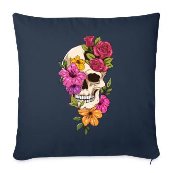 Bloomcore Esthétique Gothique Crâne Rose Fleur - Housse de coussin décorative 45 x 45 cm - bleu marine - Devant