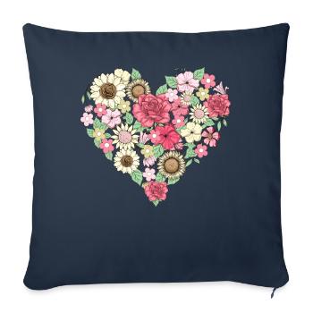 Bloomcore Esthétique Flower Heart Cottagecore - Housse de coussin décorative 45 x 45 cm - bleu marine - Devant