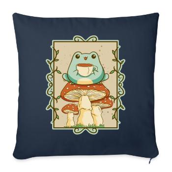 Cottagecore Aesthetic Kawaii Frog Sipping Tea - Sofa pillowcase 17,3'' x 17,3'' (45 x 45 cm) - navy - Front