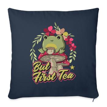 Cottagecore Esthétique Grenouille Sirotant du thé - Housse de coussin décorative 45 x 45 cm - bleu marine - Devant