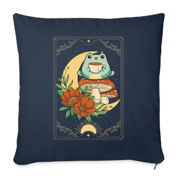 Cottagecore Carte de Tarot Esthétique Grenouille Siroting Thé - Housse de coussin décorative 45 x 45 cm - bleu marine - Devant