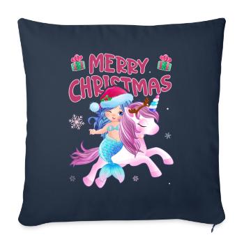 Christmas Unicorn and Mermaid with - Sofa pillowcase 17,3'' x 17,3'' (45 x 45 cm) - navy - Front