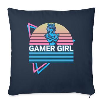 Gamer Girl Rétro - Housse de coussin décorative 45 x 45 cm - bleu marine - Devant