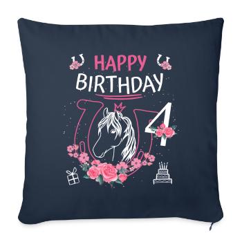 Pferde Geburtstag - Mädchen reiten Hufeisen 4 - Sofakissenbezug 45 x 45 cm - Navy - Vorne