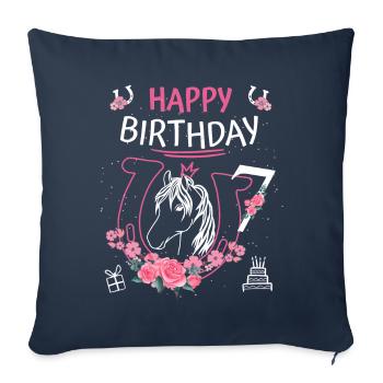 Pferde Geburtstag - Mädchen reiten Hufeisen 7 - Sofakissenbezug 45 x 45 cm - Navy - Vorne
