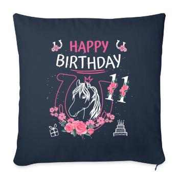 Pferde Geburtstag - Mädchen reiten Hufeisen 11 - Sofakissenbezug 45 x 45 cm - Navy - Vorne
