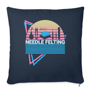 Feutres d’aiguille rétro - Housse de coussin décorative 45 x 45 cm - bleu marine - Devant