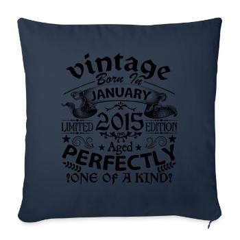 Janvier 2015 | Vintage 2015 | né en Janvier - Housse de coussin décorative 45 x 45 cm - bleu marine - Devant