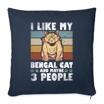 J’aime mon chat Bengal et peut-être 3 personnes - Housse de coussin décorative 45 x 45 cm - bleu marine - Devant