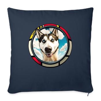 Dog Cartoon Huskie Design pour les amoureux des chiens - Housse de coussin décorative 45 x 45 cm - bleu marine - Devant