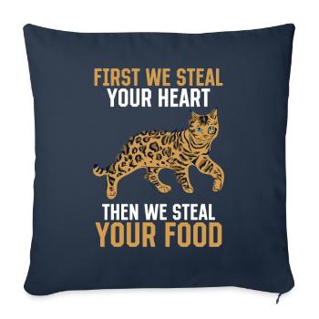 Chats Jeu de mots Griffe Cœur Puis Cadeau de Nourriture - Housse de coussin décorative 45 x 45 cm - bleu marine - Devant