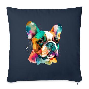 Français Bulldog pour les amoureux des chiens - Housse de coussin décorative 45 x 45 cm - bleu marine - Devant