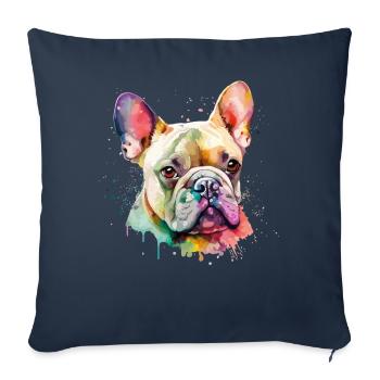Français Bulldog pour les amoureux des chiens - Housse de coussin décorative 45 x 45 cm - bleu marine - Devant