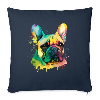 Français Bulldog pour les amoureux des chiens - Housse de coussin décorative 45 x 45 cm - bleu marine - Devant
