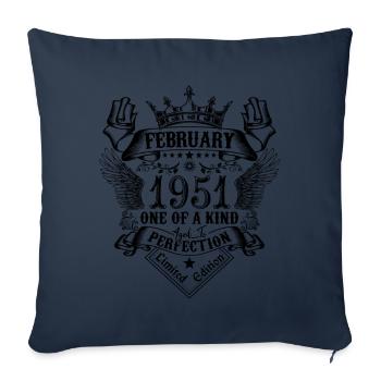 Anniversaire Février 1951 né en Février 1951 - Housse de coussin décorative 45 x 45 cm - bleu marine - Devant