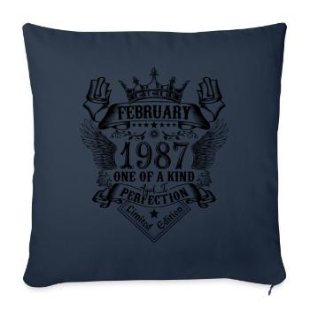 Anniversaire Février 1987 né en Février 1987 - Housse de coussin décorative 45 x 45 cm - bleu marine - Devant