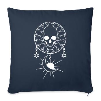 Bohême Esthétique Goth Crâne Gothique Soleil et Lune - Housse de coussin décorative 45 x 45 cm - bleu marine - Devant