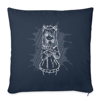 Art Academia Esthétique Neko Anime Fille Paix - Housse de coussin décorative 45 x 45 cm - bleu marine - Devant