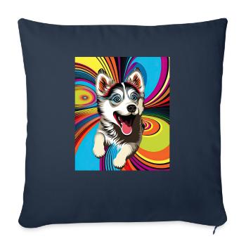Dog Cartoon Huskie Design pour les amoureux des chiens - Housse de coussin décorative 45 x 45 cm - bleu marine - Devant