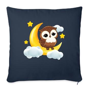 Hibou Lune Oiseau Mignon Hiboux Oiseaux - Housse de coussin décorative 45 x 45 cm - bleu marine - Devant