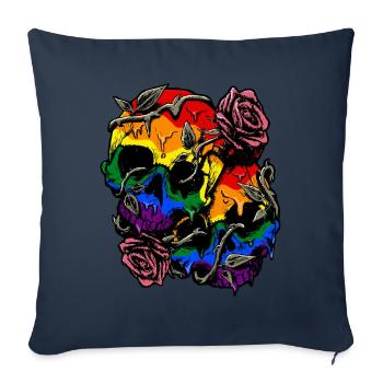 Gay Pride Rainbow Flag Skull Roses - Sofa pillowcase 17,3'' x 17,3'' (45 x 45 cm) - navy - Front